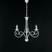 Lampadario Provenzale Candelabro 3 Luci Ferro Battuto Bianco Shabby Serie Alma