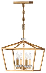 Lampadario Industrial Nordico Stinson Acciaio Ottone Antico Piccolo 4 Luci E14