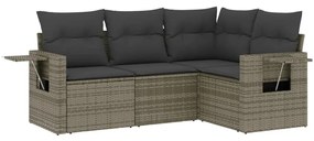 Set divani da giardino 4 pz con cuscini in polyrattan grigio