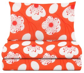 Completo letto 1 piazza e mezza corallo fiori bianchi