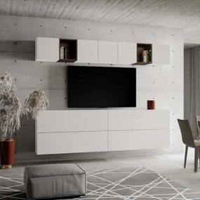 Parete per soggiorno A104 L.268 P.39,5 Bianco e Noce