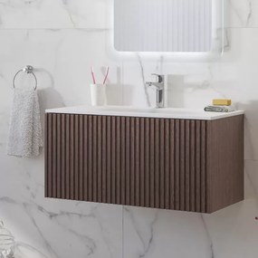 Mobile bagno sospeso 80cm effetto cannettato con lavabo incasso KDS-80L - KAMALU