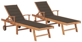 Lettini Prendisole 2 Pz Con Cuscino Tortora İn Legno Di Teak /