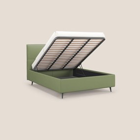 Greta letto contenitore dimensioni SLIM con testata trapuntata in ecopelle impermeabile T04 verde