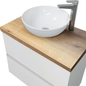 Mobile Bagno Sospeso 80 Cm Con Lavabo E Specchio Bianco Lucido Top Rovere Rio