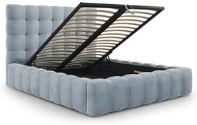 Letto matrimoniale imbottito blu chiaro con contenitore con griglia 160x200 cm Bali - Cosmopolitan Design