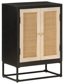 Credenza Nera 55x30x76 Cm İn Legno Massello Di Mango E Ferro /