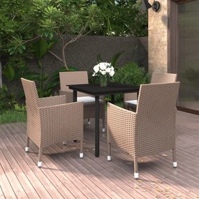 Set da Pranzo da Giardino 5 pz e Cuscini in Polyrattan Nero