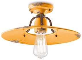 Plafoniera Vintage Country Ferro E Ceramica Giallo 1 Luce E27