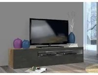 Mobile da soggiorno Porta TV, Made in Italy, Supporto per TV da salotto 2 ante, cm 150x40h37, Acero e Grigio Ardesia