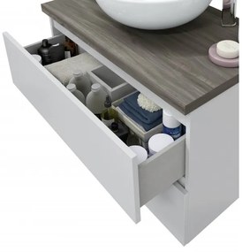 Mobile Da Bagno Sospeso 80 Cm 2 Cassetti Con Lavabo Da Appoggio Tokyo Bianco Lucido