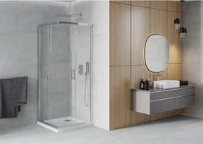 Mexen Rio cabina doccia quadrata 90 x 90 cm, trasparente, cromo + piatto doccia Flat, bianco - 860-090-090-01-00-4010