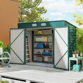Capanno Porta Attrezzi 249x121x183 cm con 2 Prese d'Aria e Chiavistello in Acciaio Verde...