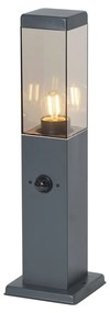 Lampada da esterno grigio scuro con vetro fumé 45cm IP44 con presa e sensore di movimento - Malios