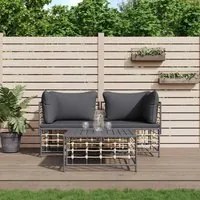 Set Divani da Giardino 3 pz con Cuscini Antracite in Polyrattan 3186693