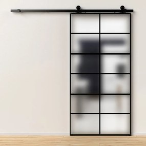 Porta scorrevole reversibile 12V satinata in alluminio trasparente, L 96 x H 220 cm, con binario Industrial