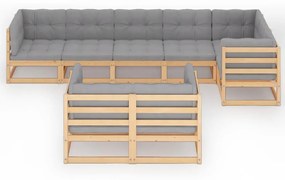 Set divani da giardino 8 pz con cuscini legno massello di pino