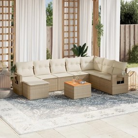 Set divano da giardino 9 pz con cuscini beige in polyrattan