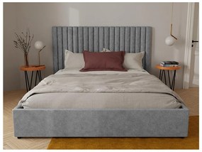 SALDI -  Letto contenitore testiera con cuciture verticali 140x190cm Tessuto Grigio SARAH