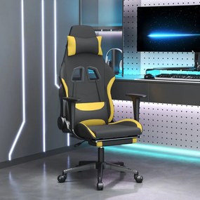 Sedia da gaming con poggiapiedi nero e giallo in tessuto