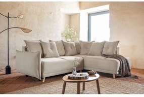 Divano letto angolare in velluto a coste beige (angolo destro) Lazy Lukka - Miuform