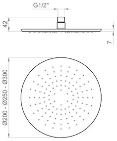 Soffione doccia 25 cm tondo effetto pioggia con snodo orientabile in acciaio nero opaco bnsofksf25