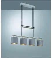 Sospensione Garda Nichel 4 Paralumi Tessuto Tortora-Oro L77 cm Trio Lighting