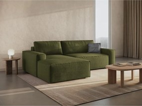 Divano letto angolare verde scuro in tessuto bouclé (angolo sinistro) Jodie - Micadoni Home