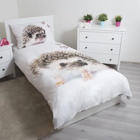 Set copripiumino e federa da bambini bianco/marrone in cotone per letto singolo 140x200 cm Hedgehog – Jerry Fabrics