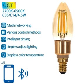 Lampadina LED FILAMENT C35 E14/4,5W/230V 2700-6500K - Aigostar