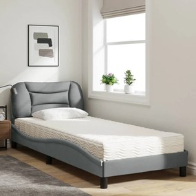 Letto con materasso grigio chiaro 90x200 cm in tessuto
