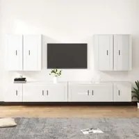 Set Mobili Porta TV 8pz Bianco Lucido in Legno Multistrato 3188704