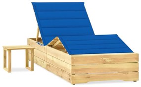 Lettino Da Giardino Con Tavolino Cuscino Legno Pino Impregnato /