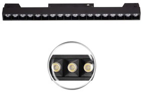 Faro LED Lineare 18W Magnetico 32cm CRI92 UGR16 Nero 48V Colore Bianco Caldo 3.000K