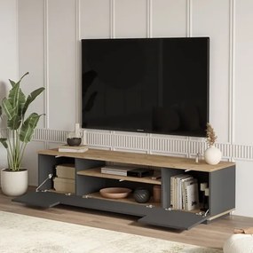Mobile TV Da Terra 180 Cm Con Vano Ed Ante Antracite E Legno Todd