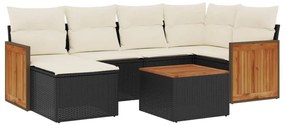 Set divani da giardino con cuscini 7pz nero polyrattan