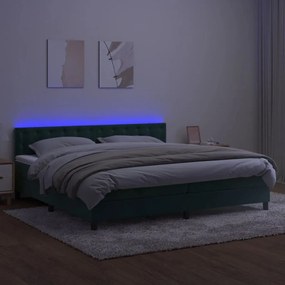 Letto a molle con materasso e led verde scuro 200x200cm velluto