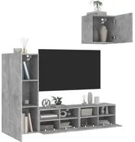 Mobili TV a Muro con LED 4pz Grigio Cemento Legno Multistrato 3216503