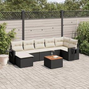 Set divani da giardino con cuscini 8 pz nero in polyrattan