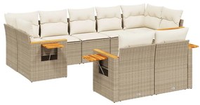 Set Divano da Giardino 9 pz con Cuscini Beige in Polyrattan