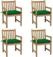 Sedie da Giardino 4 pz con Cuscini Verdi in Massello di Teak 3073024