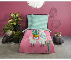 Set copripiumino e federa da bambini rosa/turchese in cotone per letto singolo 140x200 cm Lalama – Good Morning