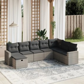 Set divano da giardino 8 pz con cuscini grigio in polyrattan