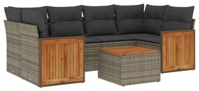 Set divani da giardino 7 pz con cuscini grigio in polyrattan