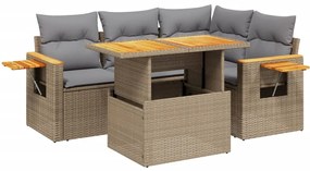 Set divano da giardino 5 pz con cuscini beige in polyrattan