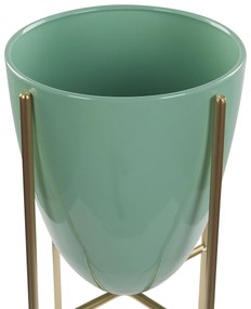 Vaso per fiori in metallo 16 x 16 x 31 cm verde ed oro LEFKI Beliani