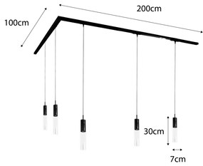 Sistema di illuminazione su binario moderno con 5 faretti a sospensione neri monofase - Iconic Lloyd