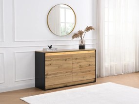 Comò 6 cassetti Con LED MDF  Naturale e nero - RUKALO