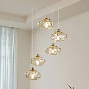 Lampada a sospensione in vetro Piatra Lindby, dimmerabile, Crema / Ambra, Soggiorno / Sala da pranzo, Vetro, Moderno, Lampada a sospensione