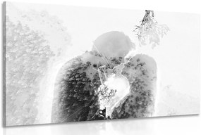 Quadro su tela – Coppia innamorata sotto il vischio in bianco e nero